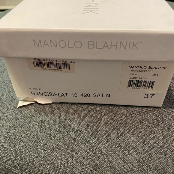 Manolo Blahnik Hangisi Crystal-Buckle Satin Flat Blue 37 - Picture 6 of 6